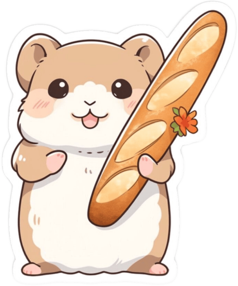 Ảnh sticker dán ngộ nghĩnh chuột ôm bánh mì