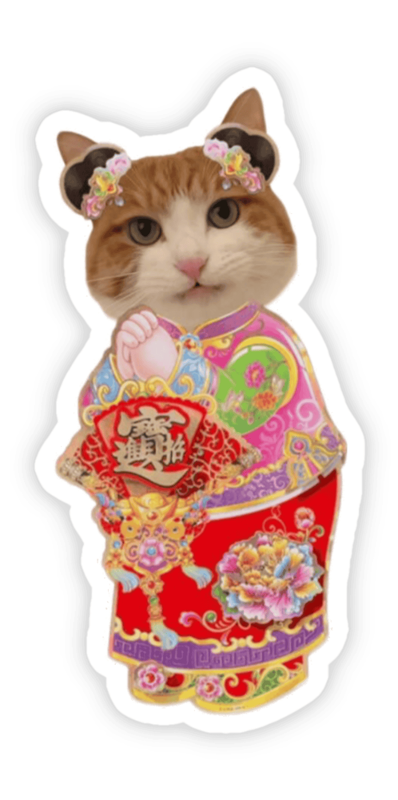 Ảnh sticker tết dễ thương con mèo lì xì may mắn