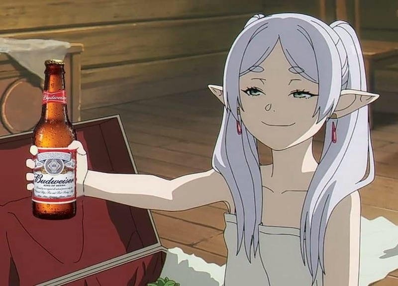 Anime meme frieren cầm trai rượu cự hề