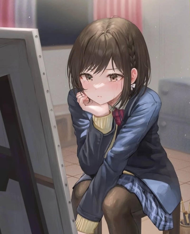 Bức hình anime nữ buồn với gương mặt đượm buồn