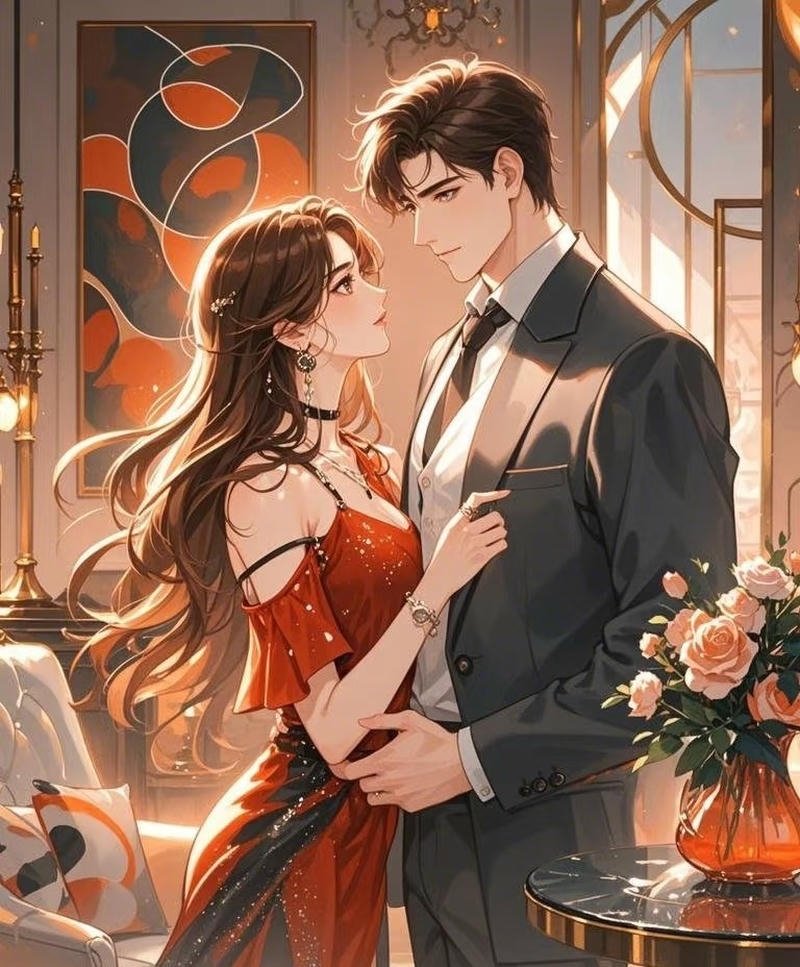 Cảnh anime cặp đôi trong ánh sáng vàng