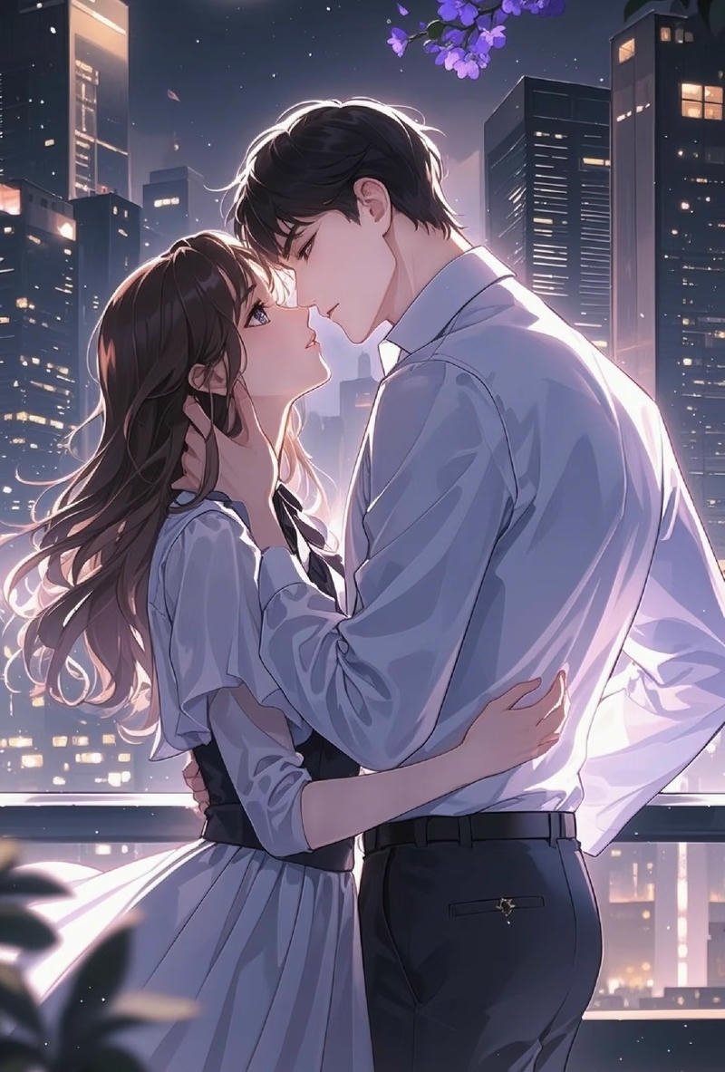 Cảnh anime cặp đôi với ánh nhìn đầy cảm xúc