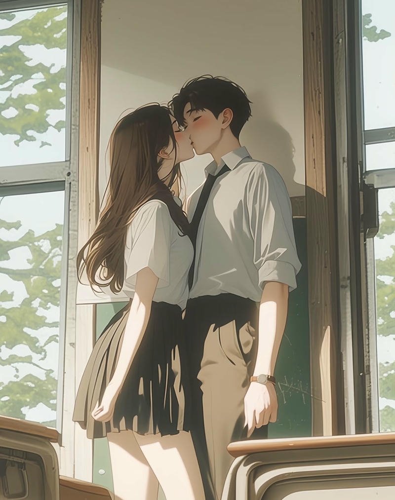 Cảnh anime hôn nhau đầy cảm xúc dịu dàng