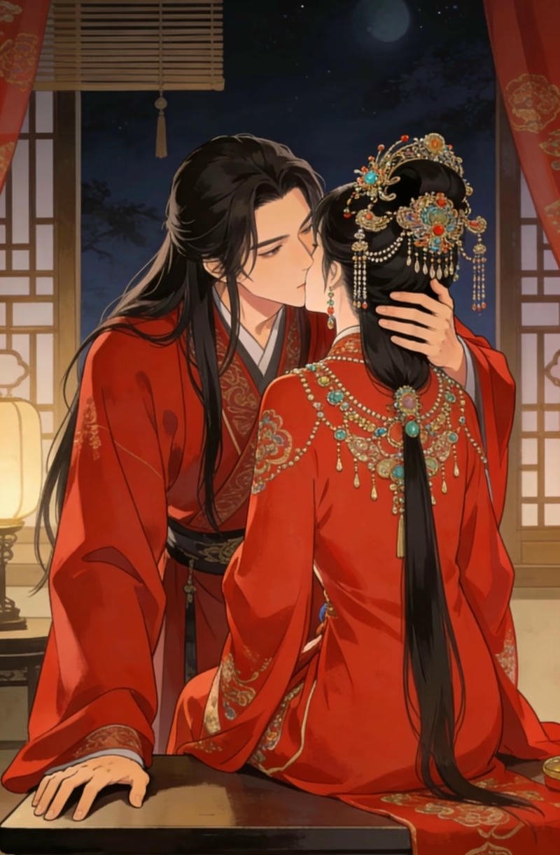 Cặp đôi anime hôn nhau dưới ánh chiều buồn