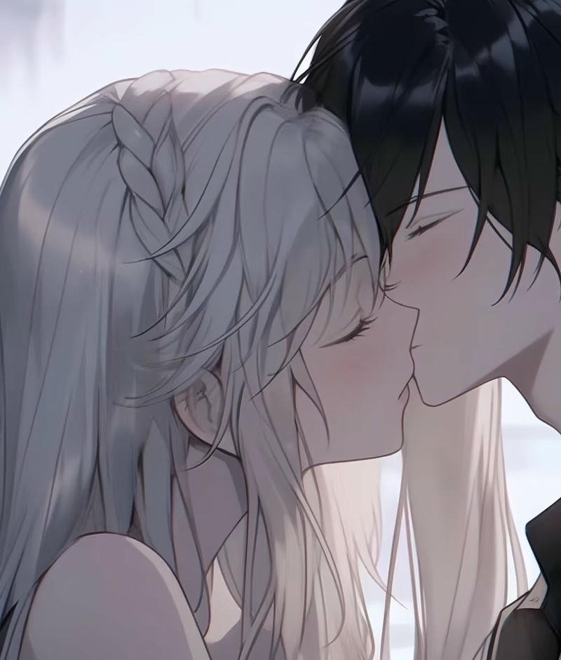 Cặp đôi anime hôn nhau phong cách dễ thương