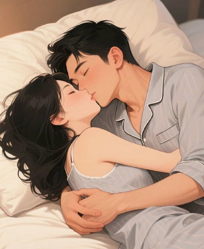 Cặp đôi anime hôn nhau trong khung cảnh lãng mạn