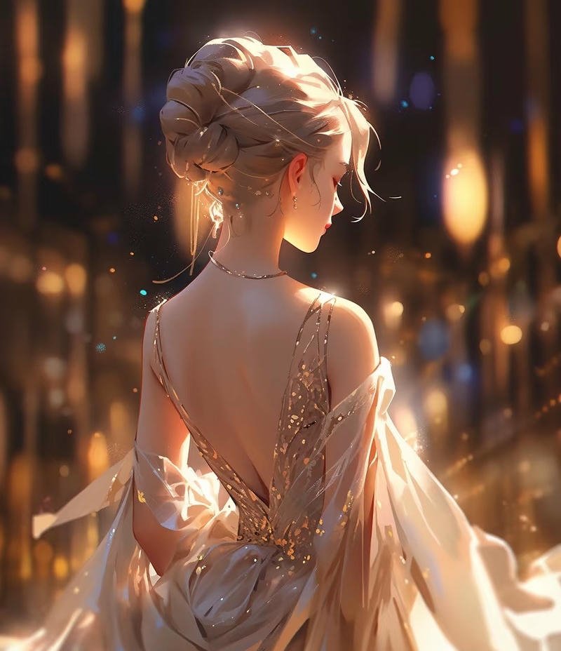 Cô gái anime đứng quay lưng giữa đồng cỏ