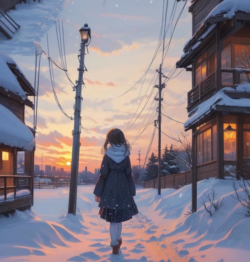 Cô gái anime đứng quay lưng giữa thiên nhiên