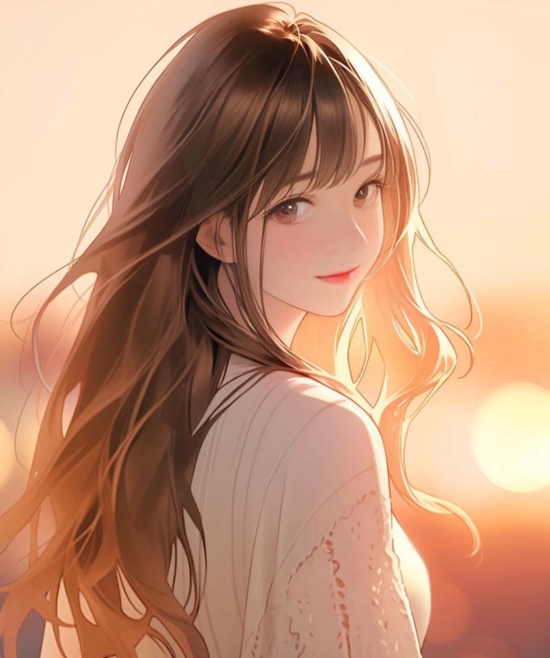 Cô gái anime quay lưng giữa không gian rộng