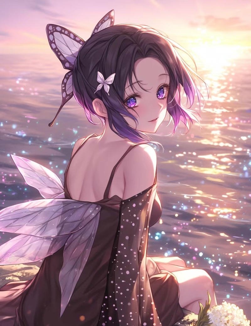 Cô gái anime quay lưng với phong cách đơn giản