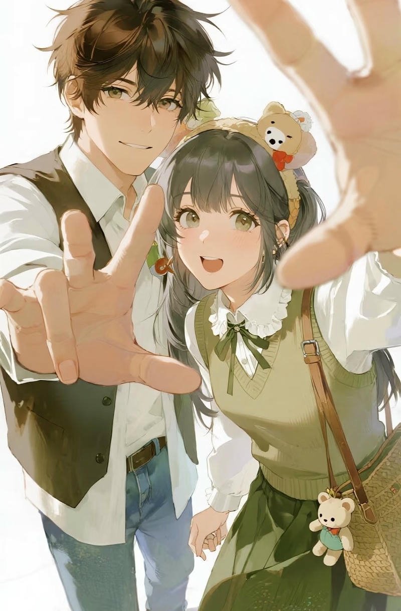 Hai nhân vật anime bên nhau trong không gian rộng