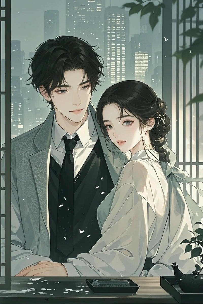 Hai nhân vật anime cùng nhau giữa không gian đẹp