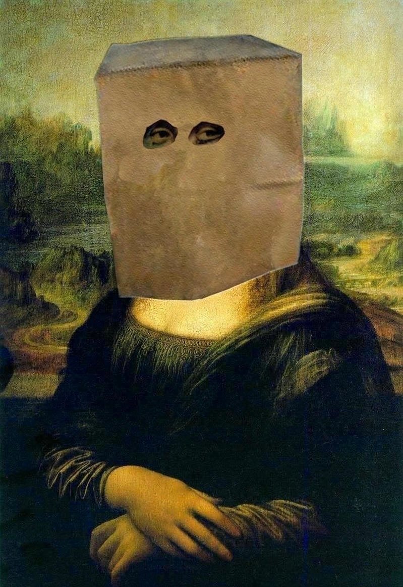 Hình ảnh meme Mona Lisa bị úp hộp giấy