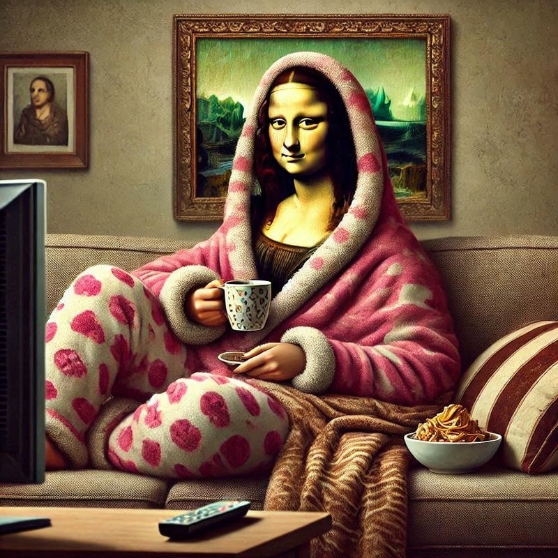 Hình ảnh meme Mona Lisa xem ti vi cực hài