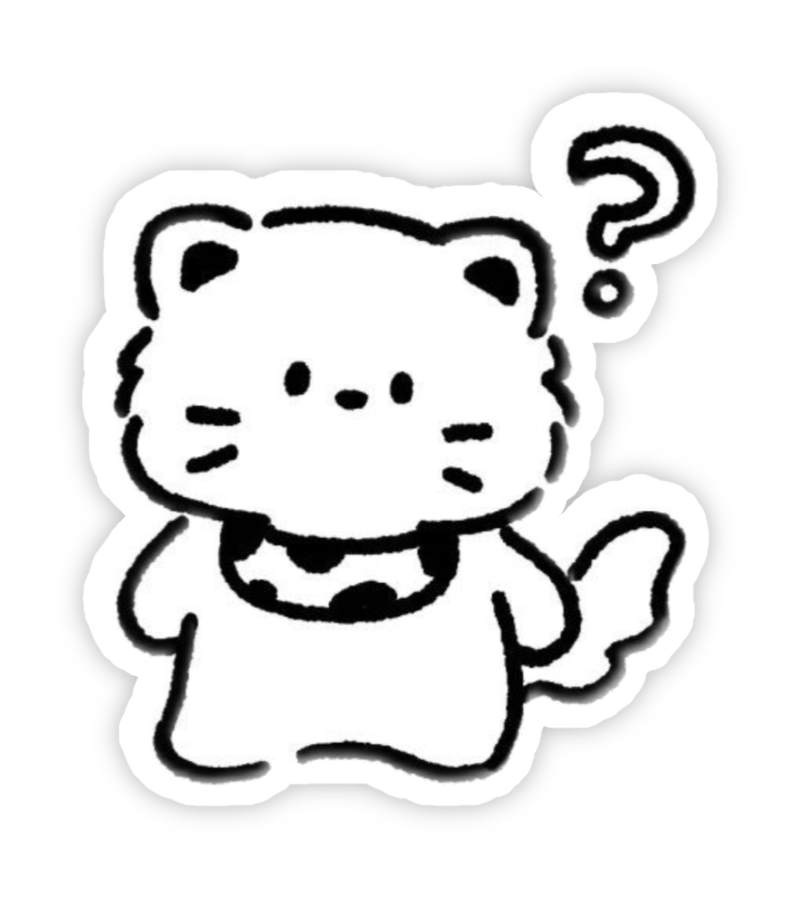 Hình ảnh sticker cute trắng đen con mèo hỏi chấm