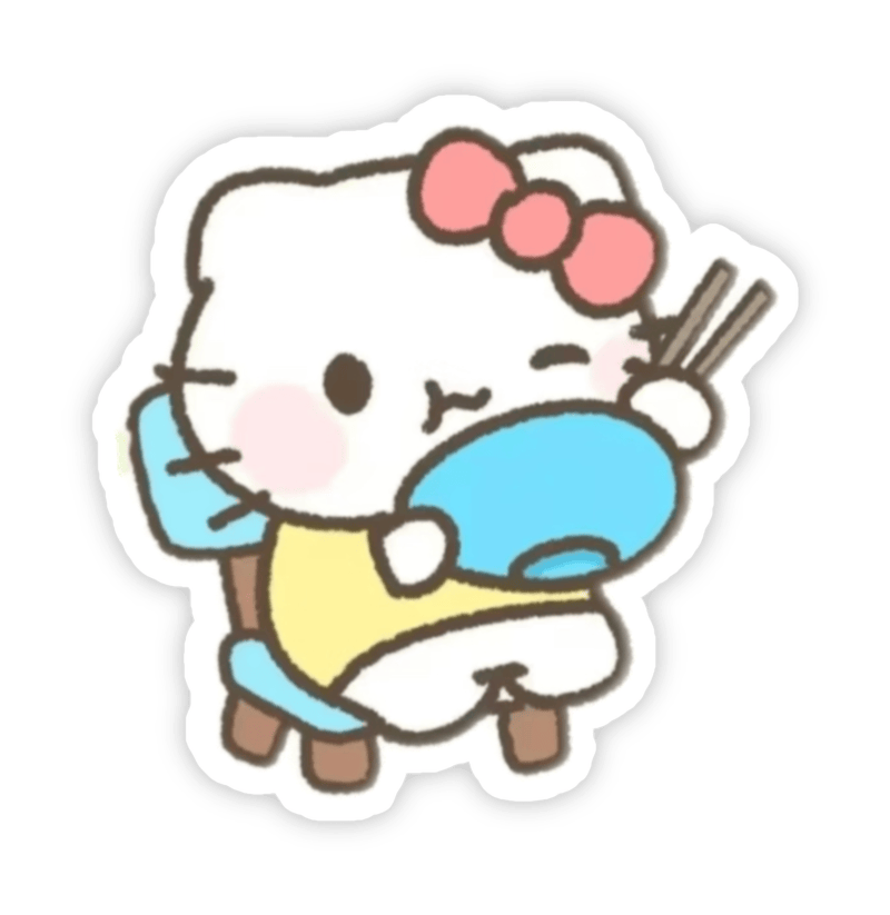 Hình ảnh sticker dễ thương hello kitty đang ăn