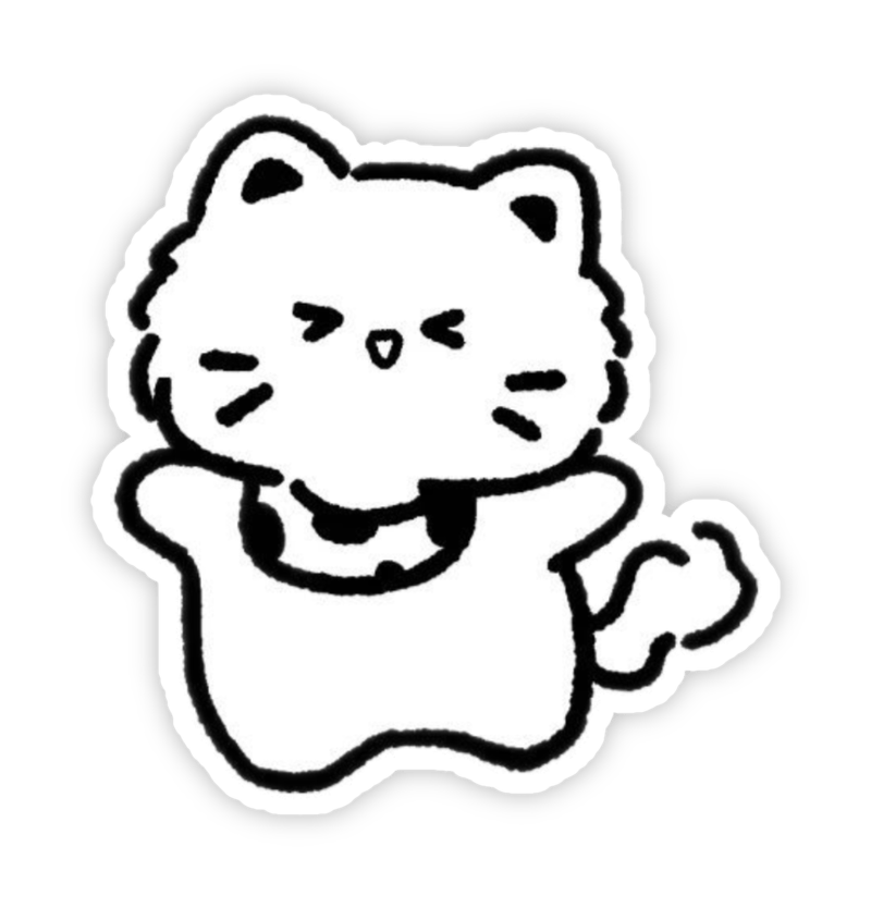 Hình ảnh sticker trắng đen đáng không màu mèo xinh