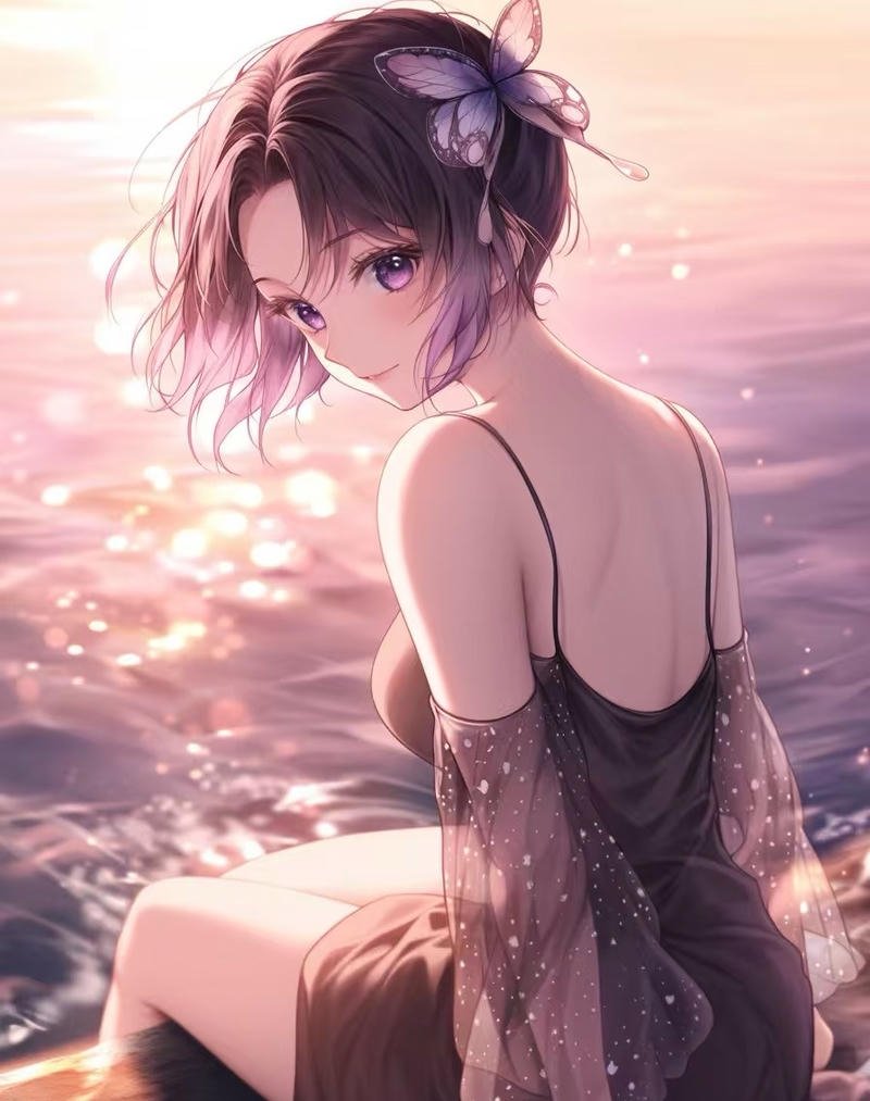 Hình anime nữ quay lưng giữa khung cảnh phố