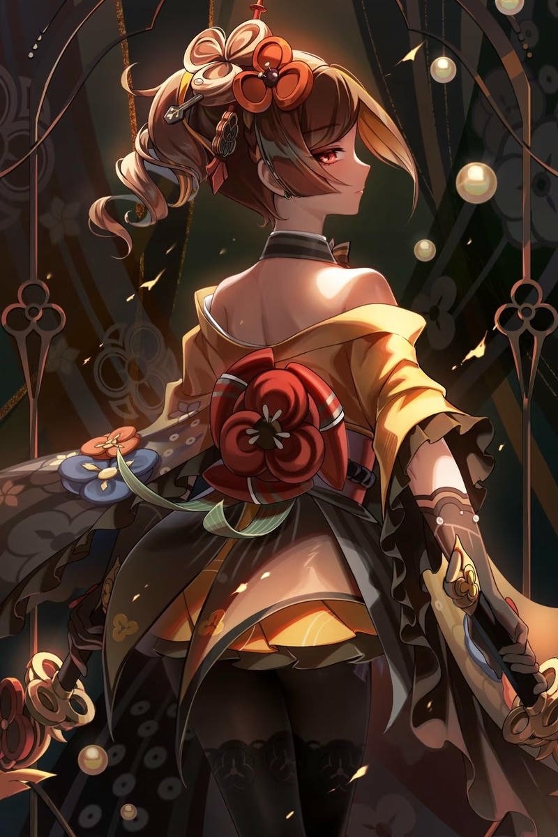 Hình anime nữ quay lưng giữa khung cảnh thơ mộng