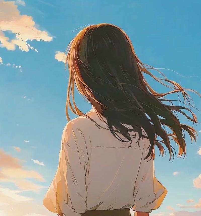 Hình anime nữ quay lưng nhìn về phía xa