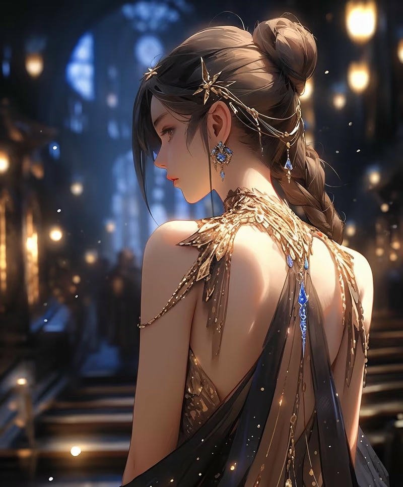 Hình anime nữ quay lưng với không gian rộng lớn