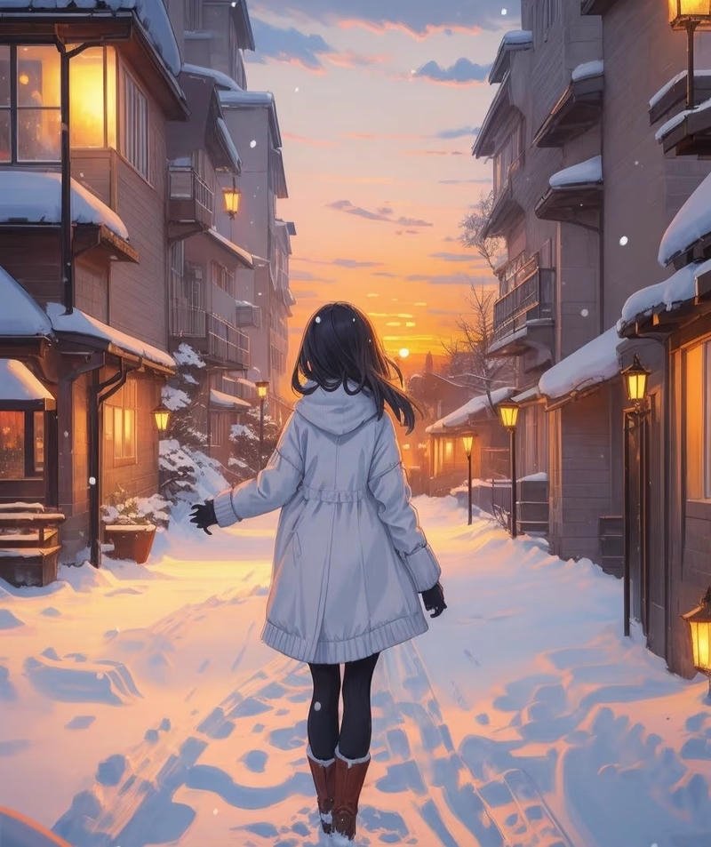 Hình anime nữ quay lưng với mái tóc dài bay
