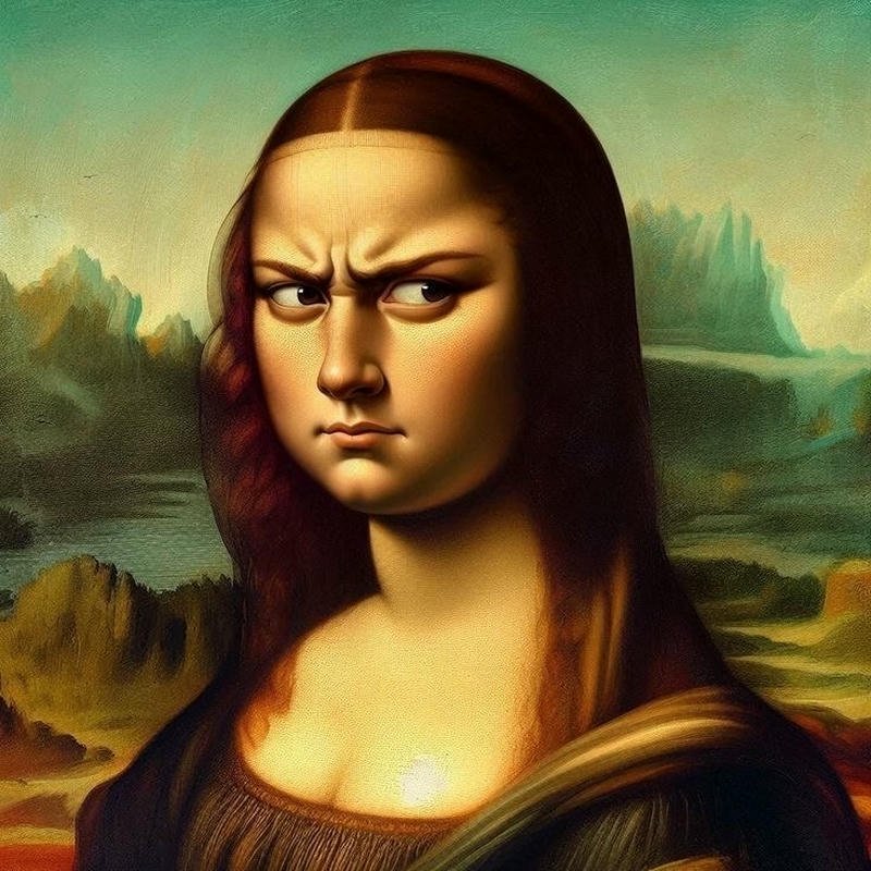 Hình cô gái nhăn mặt meme Mona Lisa