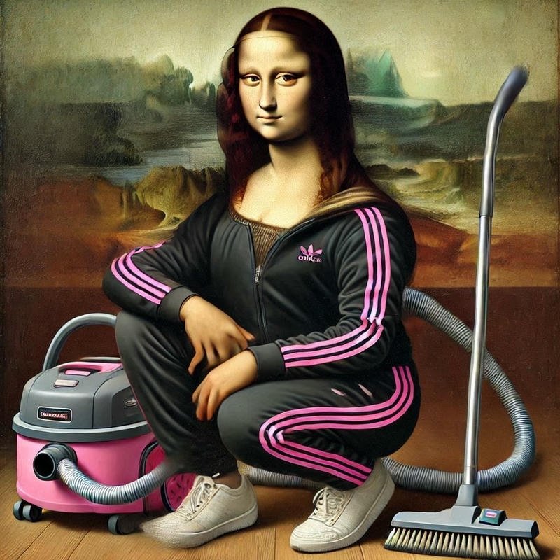 Hình meme Mona Lisa chế ảnh làm việc nhà