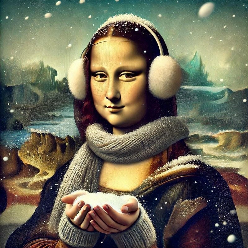 Hình meme Mona Lisa nghịch tuyết buồn cười