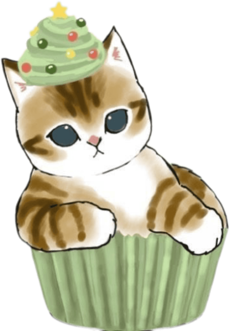 Hình sticker chiếc bánh noel con mèo