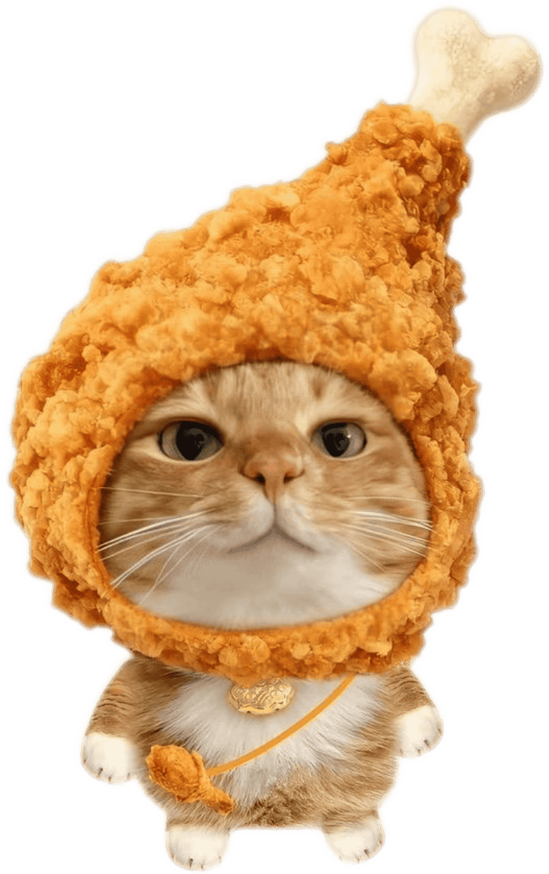 Hình sticker mèo ngộ nghĩnh vui nhộn đùi gà chiên