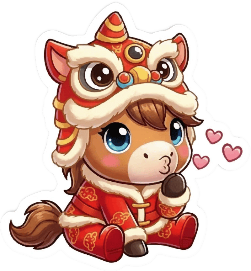 Hình sticker tết cute sắc đỏ vàng nổi bật