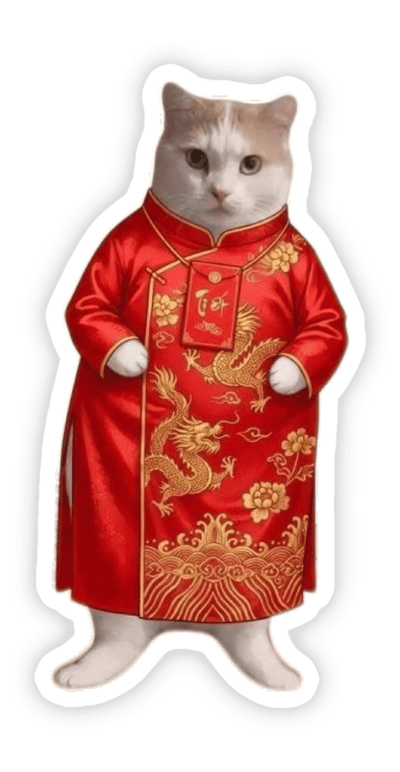 Hình tết làm sticker cute đáng yêu con mèo lễ hội