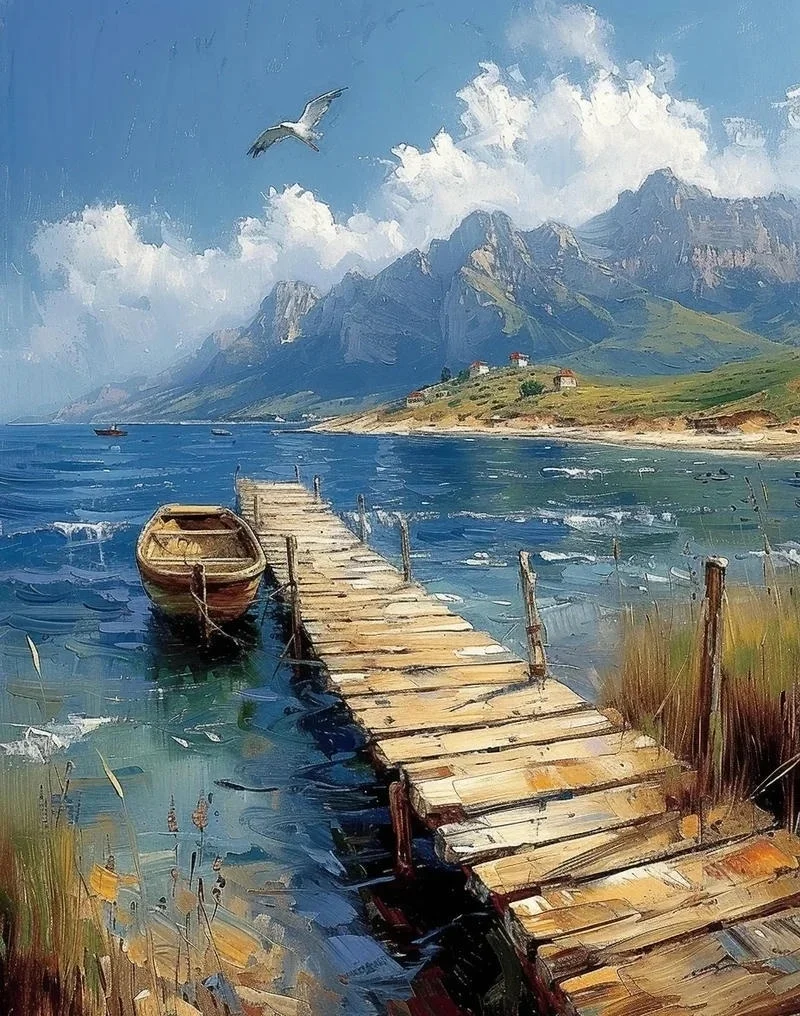 Không gian làng quê xuất hiện rõ trong tranh phong cảnh