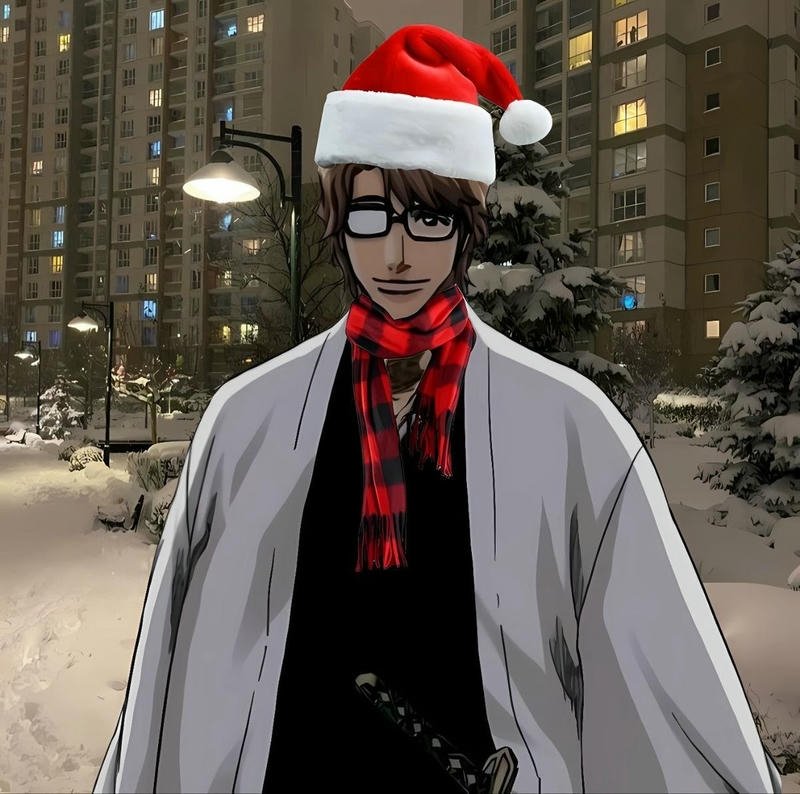 Meme Aizen ánh mắt sắc bén nhưng hài hước mùa noel