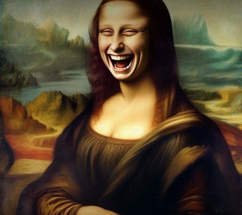 Meme Mona Lisa biểu cảm cười há mồm to