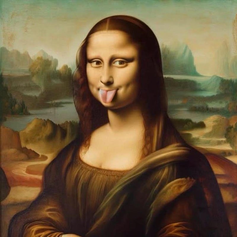 Meme Mona Lisa lè lưỡi hài vô cùng