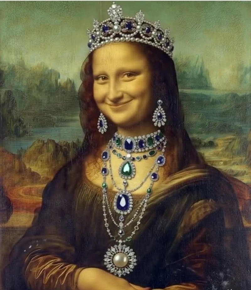 Mona Lisa meme đeo vương miện công chúa