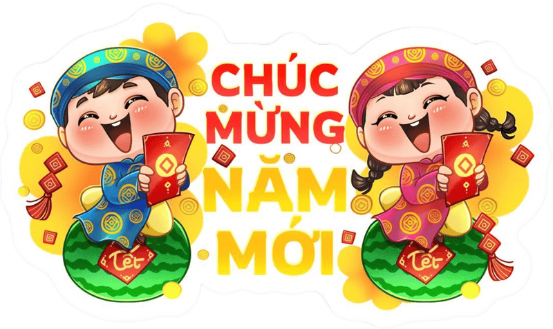 Nhãn dán tết cute dễ thương đậm chất xuân