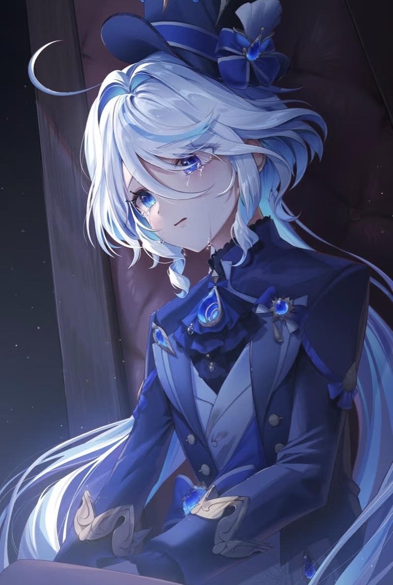 Nhân vật anime nữ buồn với biểu cảm nặng tâm trạng