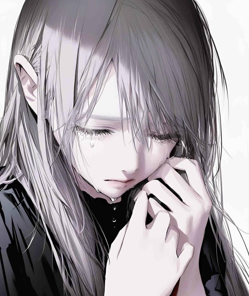 Nhân vật anime nữ buồn với biểu cảm trầm lắng