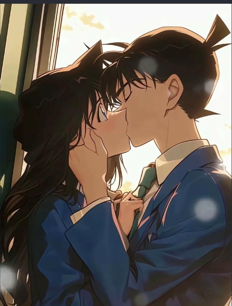 Nhân vật anime trao nụ hôn trong khung cảnh đẹp