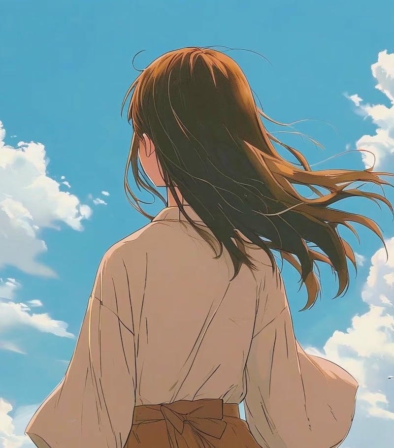 Nhân vật nữ anime đứng quay lưng đầy cảm xúc