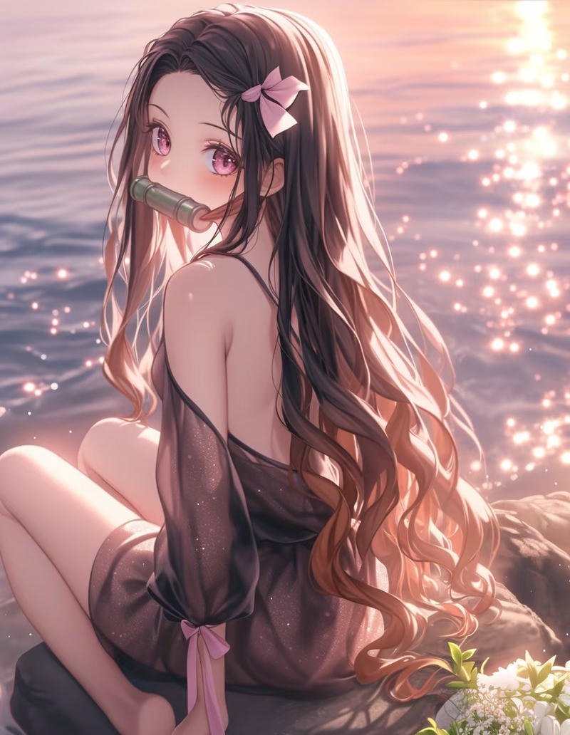 Nhân vật nữ anime quay lưng ánh nhìn xa xăm