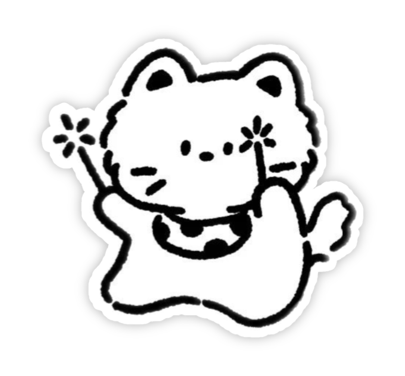 Sticker cute không màu mèo cầm pháo bông