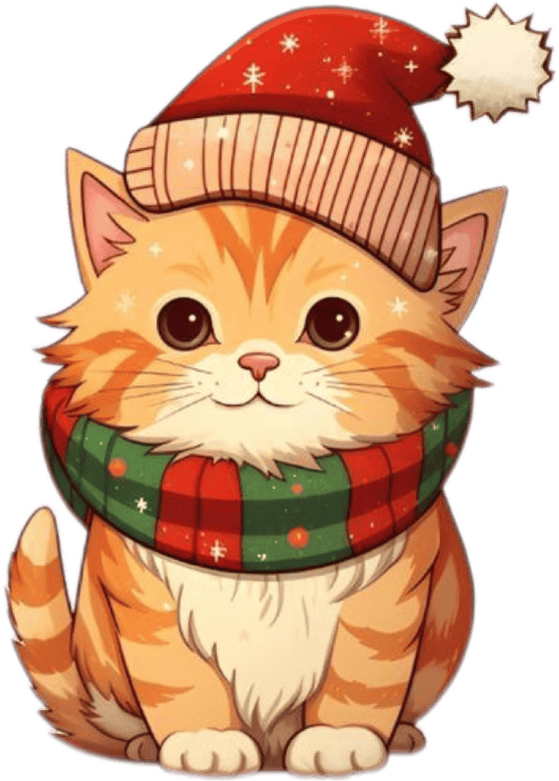 Sticker mèo đội mũ noel quàng khăn