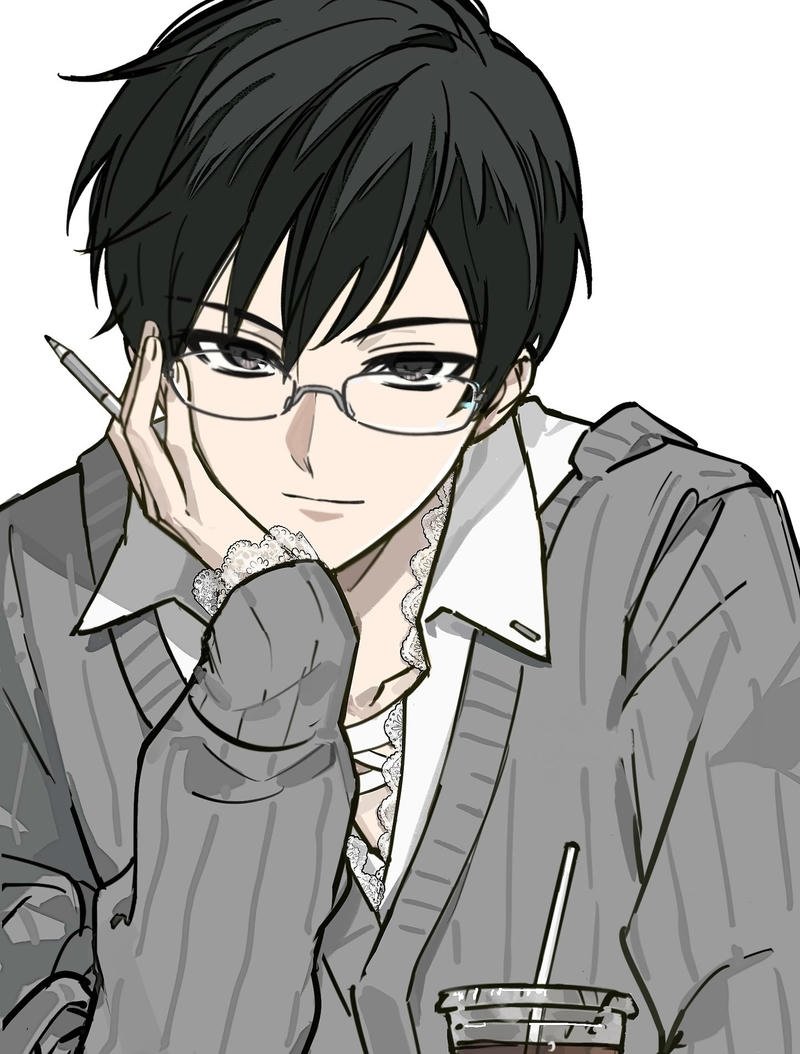 Ảnh anime nam đeo kính với ánh nhìn lạnh cuốn hút