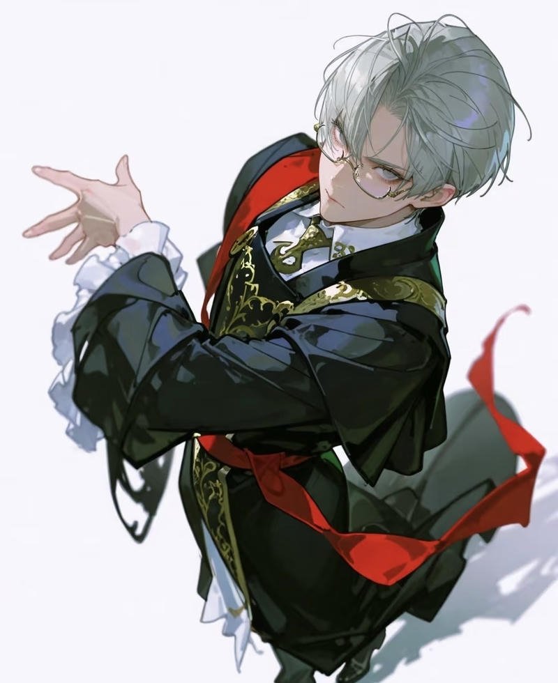 Ảnh anime nam đeo kính với biểu cảm trầm lặng