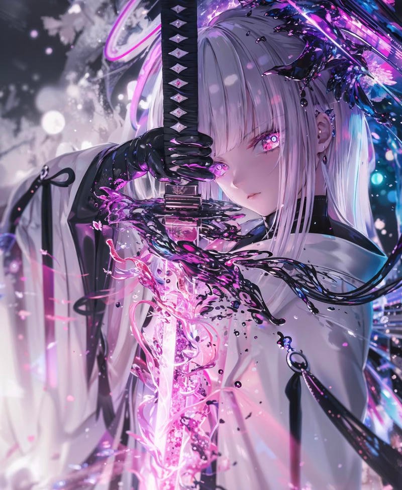 Ảnh anime nữ cầm kiếm tạo hình dễ thương nhưng mạnh mẽ