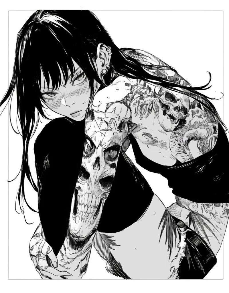 Ảnh anime nữ hai màu với gương mặt suy tư